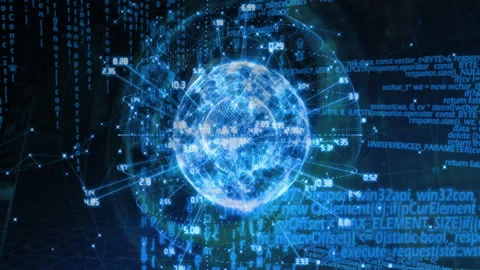 Digital globe surrounded by binary code and data processing animation Stock Footage 303590225