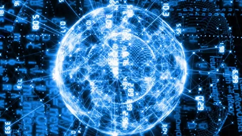 Digital globe surrounded by data streams and binary code animation Stock Footage 312510744