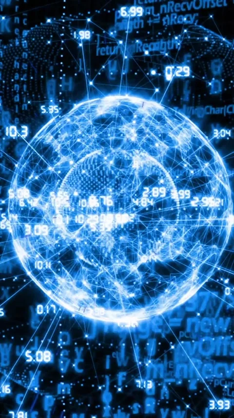 Digital globe surrounded by data streams and binary code animation Stock Footage 319617174