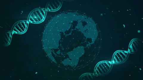 Digital Globe Surrounded by DNA Helix on Dark Network Background 库存影片 343522074
