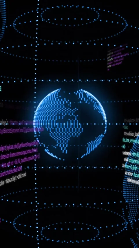 Digital globe surrounded by programming code and data processing animation Stock Footage 320034467
