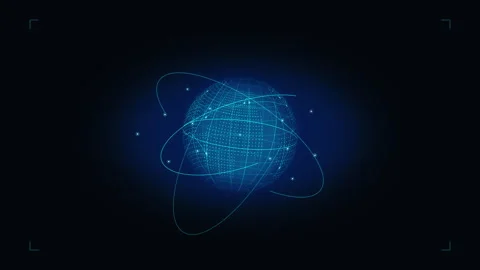 Digital globe technology network looping motion graphic with data transfer and Stock Footage 347561498