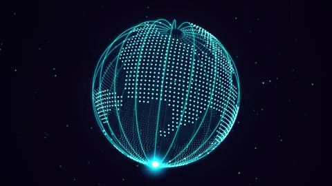 Digital globe wireframe with luminous dot map rotating on dark background m.. Stock Footage 345334226