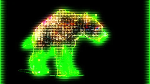 Digital glowing bear walking in abstract circuit pattern 動画素材 323254543