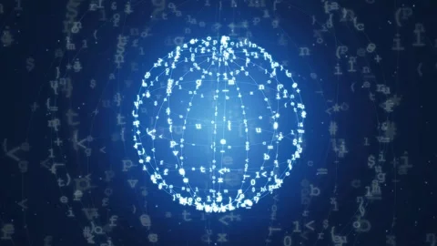 Digital glowing blue globe made of letters and symbols rotating in a cyberspace Vídeos de archivo 341830404