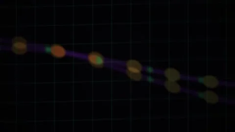Digital Glowing Data Line Path with Nodes Moving Dynamically on Dark Grid B.. 스톡 동영상 343693850
