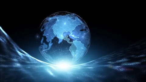 Digital glowing earth globe loop cyber space animation background Video stock 339712362