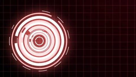 Digital glowing gears HUD element with red grid background Stockbeeldmateriaal 127054727