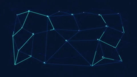 Digital glowing network node connection technology cyber data grid map 库存影片 347561649