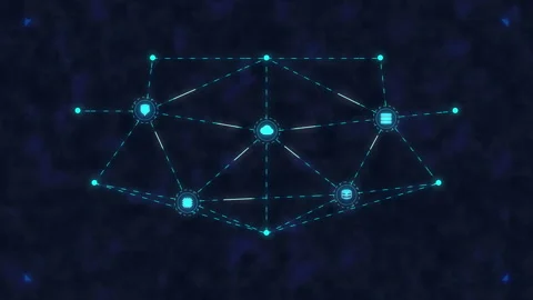 Digital glowing network node connection, mesh data transfer, cyber link int.. Stock Footage 348329459