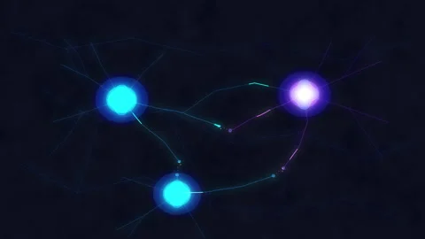 Digital glowing network nodes connecting data stream animation background Video stock 347200120