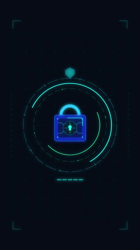 Digital glowing padlock interface, cybersecurity data protection, secure login Stock Footage 347561829