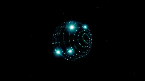 Digital glowing plexus sphere rotating against black background with sparkl.. Видео 345041188