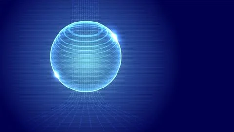 Digital-Glowing-Sphere-Tech-Wireframe-Concept Stock Illustration