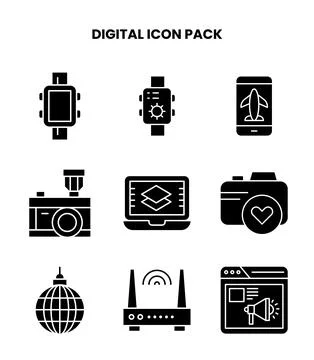 Digital Glyph Bundle Icons Pack Stock Illustration