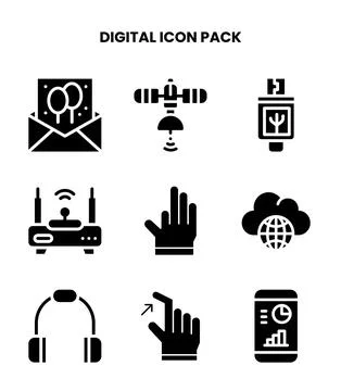 Digital Glyph Bundle Icons Pack Illustrazione stock