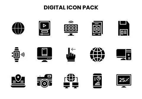Digital Glyph Bundle Icons Pack Stock Illustration