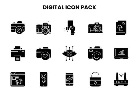 Digital Glyph Design Icons Pack Stock Illustration
