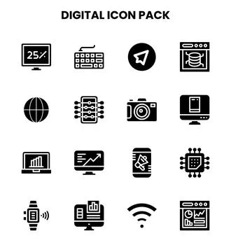 Digital Glyph Graphics Icons Pack 스톡 일러스트