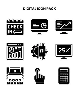 Digital Glyph Graphics Icons Pack Illustrazione stock