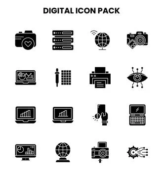 Digital Glyph Icons Pack Stock Illustration