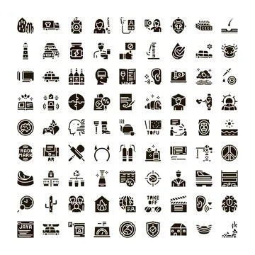 Digital glyph icons set collection representing various concepts Stock Illustration