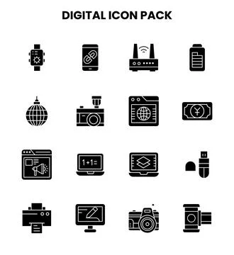 Digital Glyph Set Icons Pack Stock Illustration
