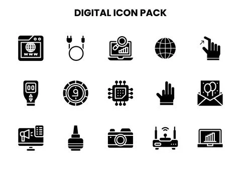 Digital Glyph Set Icons Pack Stock Illustration