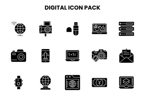 Digital Glyph Set Icons Pack Stock Illustration