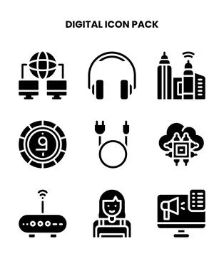 Digital Glyph UI Icons Pack Stock Illustration