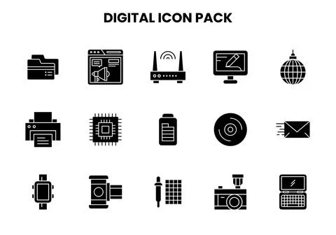 Digital Glyph Vector Icons Pack Stock Illustration