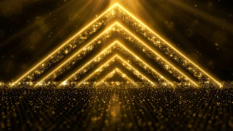 Digital gold color particles flow with dust and bokeh, Digital Stage floor an Stock Footage 141892291