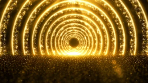 Digital gold color particles flow with dust and bokeh, Digital Stage floor an Stock Footage 162205960
