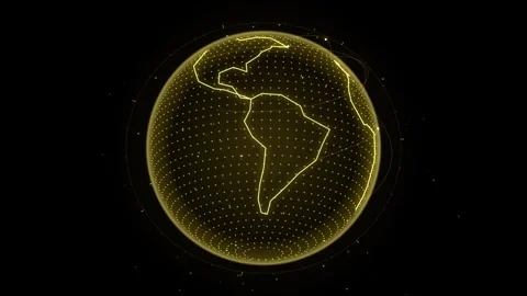Digital gold hologram globe rotating on black background for global busines.. Stock Footage 345041211