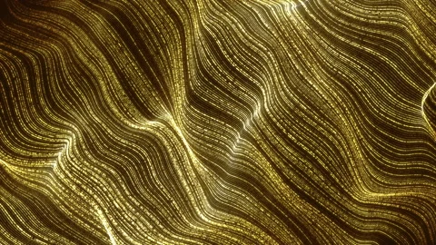 Digital gold particle wave abstract background. 4K movement loop. 3d renderin Vídeo Stock 150409259