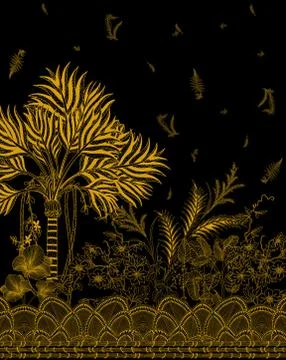 Digital Gold Paste Art for Textile Print Artwork Illustrazione stock