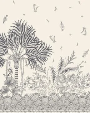 Digital Gold Paste Art for Textile Print Artwork Stock Illustration