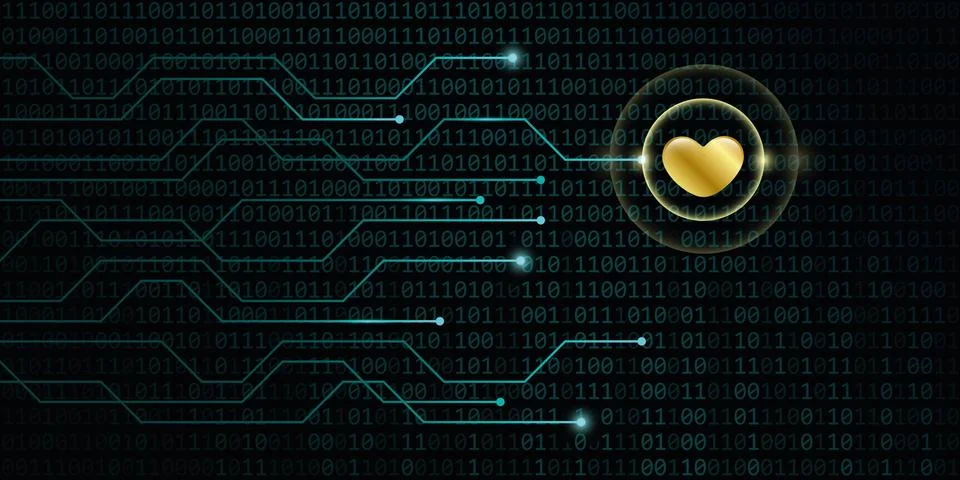 Digital golden heart on binary code background online dating concept イラスト素材