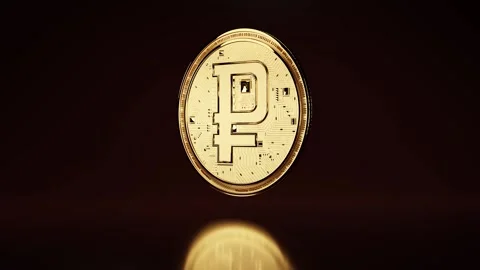 Digital golden model of the Russian ruble 3D rendering close-up Stock Footage 246598776