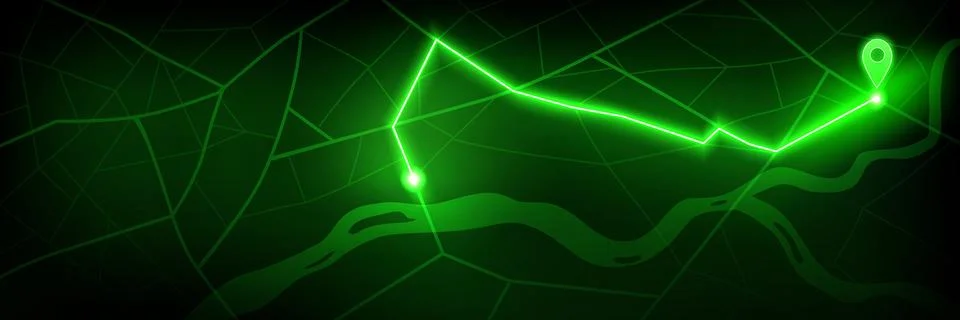 Digital GPS navigation with neon map Stock Illustration