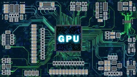 Digital GPU chipset illustration with circuit board Stock Illustration