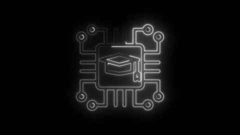 Digital Graduation Cap on Circuit Board Neon Glow Abstract Technology Education Stock Footage 333952739