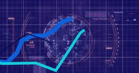 Digital graph and globe illustrating financial data analysis and trends Illustrazione stock
