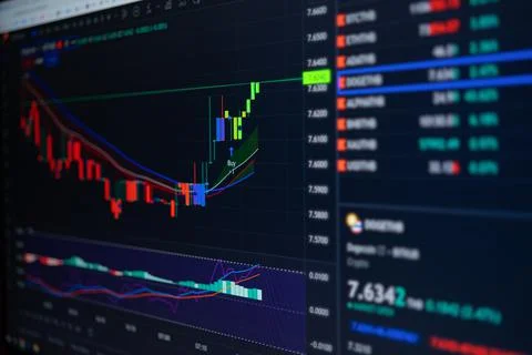 Digital graph chart diagrams data of cryptocurrency, stock market or forex ex Foto stock