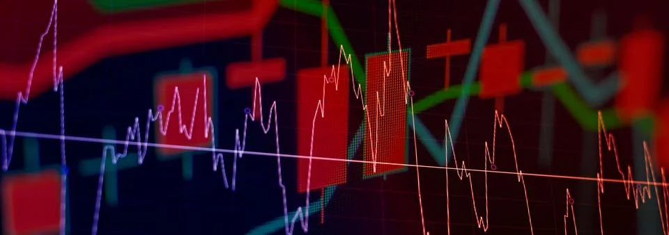 Digital graph interface over dark blue background. Concept of stock market .. Stock Photos