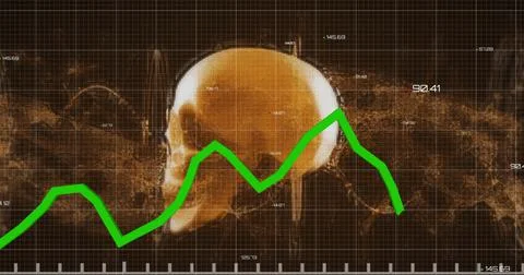 Digital graph overlaying human skull, showcasing data analysis and tech Stock Photos