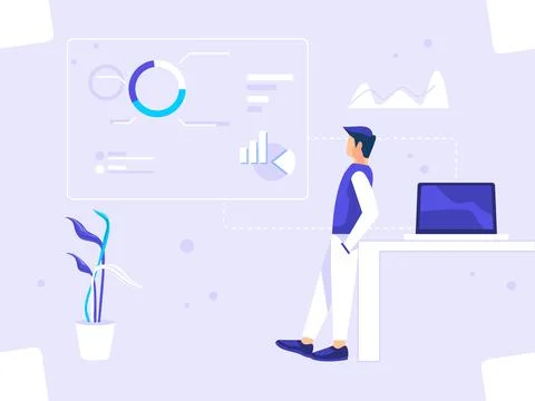 Digital graphic concept. Man manager monitoring chart progress. used for web, Stock Illustration