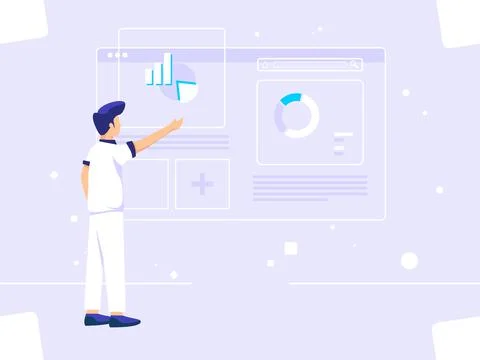 Digital graphic concept. Man manager monitoring chart progress. used for web, Stock Illustration