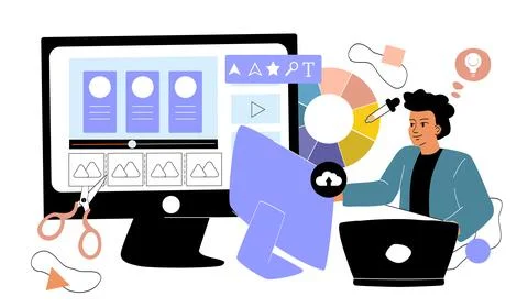 Digital graphic designer working on creative project. Stock Illustration