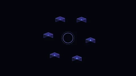 A digital graphic featuring blue wireframe cubes arranged around a center Stock Footage 338310902